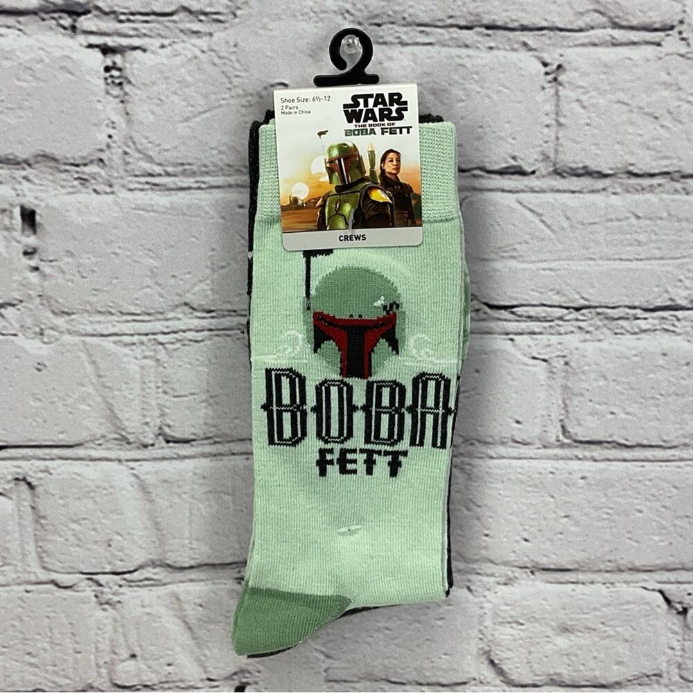 Disney Star Wars Novelty Crew Socks Boba Fett 2 Pair Men's Shoe Size 6.5-12 NWT